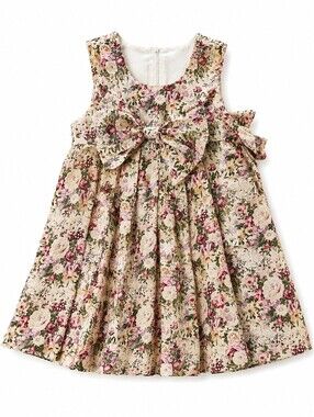 Vintage Floral Bow Dress Girls Size 12 Months 100% Cotton